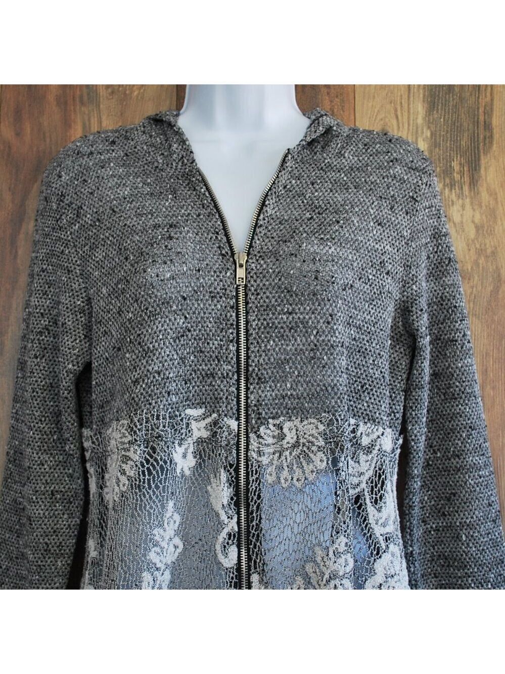Vocal Lace Zip Cardigan Knit Hoodie Jacket S - Picture 2 of 7